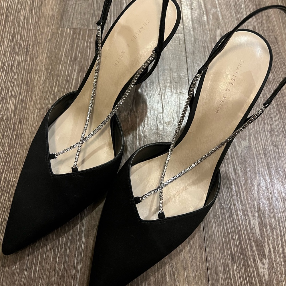 Charles Keith Crystal Embellished Slingback Pumps